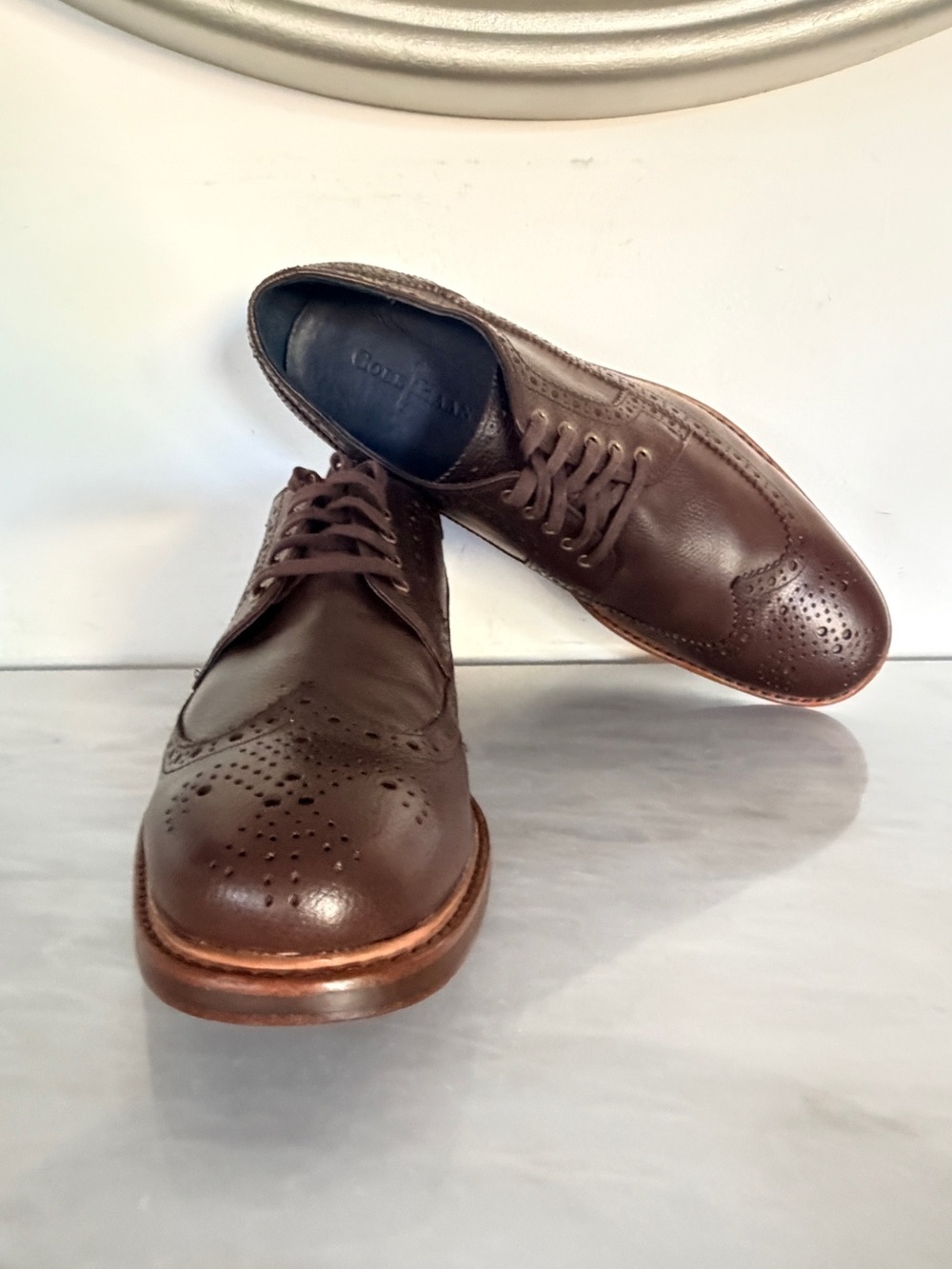 Cole Haan C11693 Men 10.5 Brown Leather Wingtip Oxford Dress Shoes - Picture 3 of 11